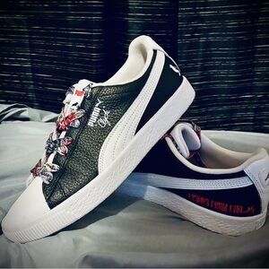 Puma Black and White Sneakers with Patterned Laces